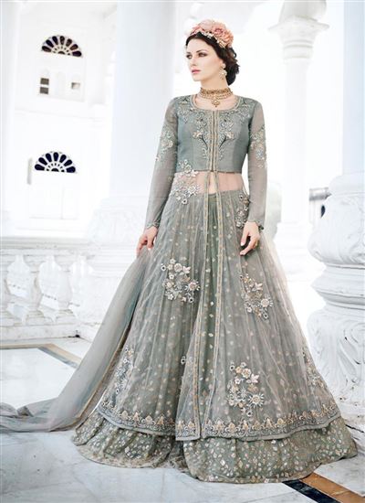 Gray Color Georgette Foil mirror less Gown | Ladies gown, Party wear indian  dresses, Stylish dress book