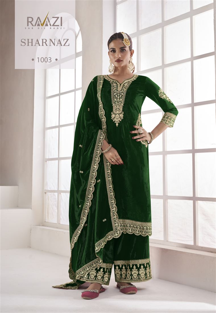 Persian Yoke - Green Silk Velvet Suit – Rang Riwaaz